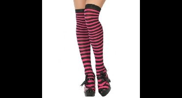 Carnaval verkleed gestreepte verkleed kousen voor dames - roze/zwart - one size