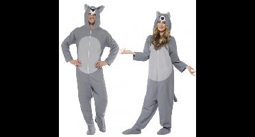 Carnaval verkleed Wolf onesie - volwassenen - met capuchon - dierenpak kostuum