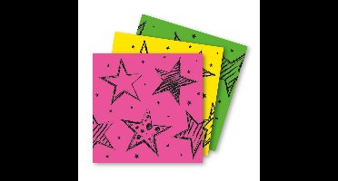 Feest servetten - 20x - neon kleuren - 33 x 33 cm - papier - servetjes