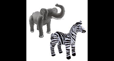 Folat Opblaasdieren - olifant en zebra - safari thema - kunststof
