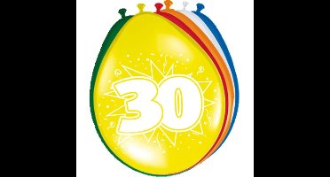 Folat Verjaardag leeftijd ballonnen 30 jaar - 8x - multi - 30 cm - feestartikelen/versieringen
