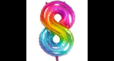 Folat Verjaardag Leeftijd folieballon - 8 jaar - multi kleur - 86 cm - cijferballon groot