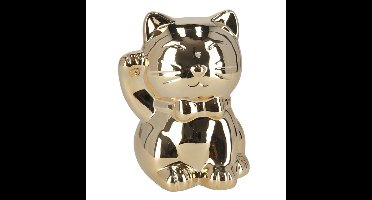 Gerimport Spaarpot Kat - goudkleurig - glanzend - poes - 15,5 cm