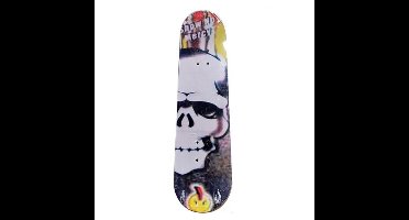 Groot houten skateboard met stoere print met schedel 81 cm