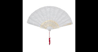 Handwaaier/Spaanse waaier van kant - wit/goud - polyester - 40 cm