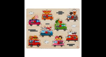 Houten knopjes/noppen speelgoed puzzel foodtruck thema 30 x 22 cm