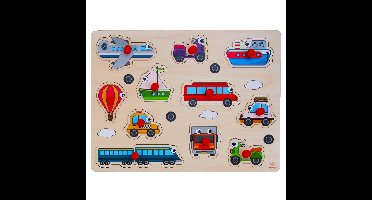 Houten puzzel - knopjes/ noppen - voertuigen thema - 30 x 22 cm
