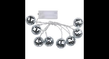 LED discobollen lichtsnoer - 8 led discoballen - zilver - 130 cm - disco - spiegelbollen