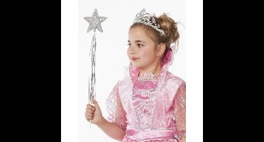 Prinsessen glitter tiara kroontje zilver voor meisjes