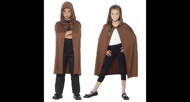 Smiffys Verkleed cape - met capuchon - bruin - voor kinderen - polyester - mantel