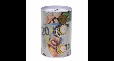 Spaarpot euro biljetten en muntgeld - 10 x 15 cm - metaal/blik