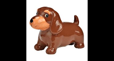 Spaarpot voor kind/volwassenen - Dieren thema Hond Teckel - keramiek - bruin - 18 x 13 x 9 cm