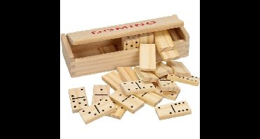 Speelgoed houten domino spel in kistje 28x steentjes