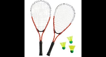 Sterke badminton set - rood/wit - met 3 shuttles - in opbergtas - 66 cm