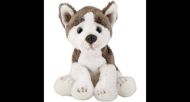 Suki Gifts pluche knuffel hond Husky - 13 cm - grijs/wit - Honden knuffels