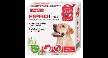 BEAPHAR FIPROTEC HOND TEGEN TEKEN EN VLOOIEN 20-40 KG 3+1 PIP