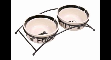 TRIXIE VOERBAK / DRINKBAK SET EAT ON YOUR FEET WIT / ZWART 2X2,6 LTR 25 CM