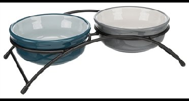 TRIXIE VOERBAK SET KERAMIEK / METAAL PETROL / GRIJS 2X250 ML