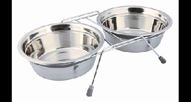 TRIXIE VOER / WATERBAK-SET KLAPPERBESCHERMING RVS / METAAL GRIJS 2X1,5 LTR