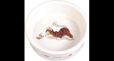TRIXIE VOERBAK / WATERBAK STRIPKAT MET MUIS KERAMIEK WIT 12 CM 200 ML 4 ST