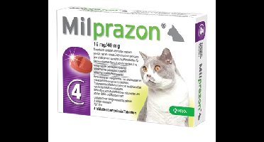 KRKA MILPRAZON ONTWORMINGSTABLETTEN KAT >2 KG 16 MG/40 MG 4 TBL