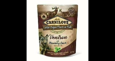 CARNILOVE DOG POUCH HERT / AARDBEIENBLAD 12X300 GR