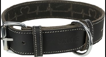 TRIXIE RUSTIC VETLEER HALSBAND HOND HEARTBEAT ZWART 34-40X3 CM