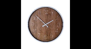 Analoge Wandklok 25 cm Houtmotief/Zilver