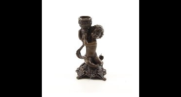 A BRONZE PUTTO CANDLESTAND