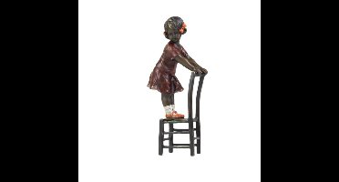 A BRONZE SCULPTURE OF A GIRL ON STOOL