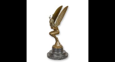 A BRONZE ART DECO WINGED WOMAN CAR MASCOT
