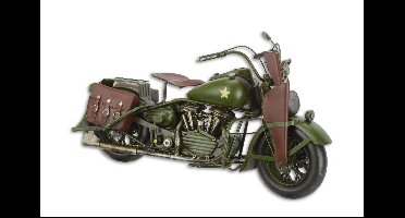 EEN BLIKKEN MODEL VAN EEN MILITAIRE MOTORFIETS-Bruin-Groen
