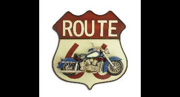 EEN BLIKKEN 3D MUURPLAAT "ROUTE 66" MET MOTORFIETS
