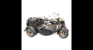 A TIN MODEL OF A MILITARY MOTORCYLE WITH SIDECAR