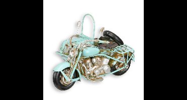 A TIN MODEL OF A MOTORCYCLE WITH SIDE CAR