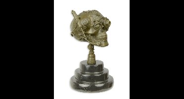 EEN BRONZEN STEAMPUNK BEELD VAN EEN SCHEDEL