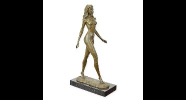 A BRONZE SCULPTURE A FEMALE NUDE WALKING