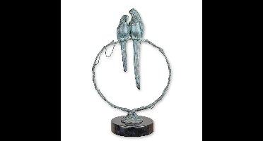 A BRONZE SCULPTURE OF A PAIR OF PARROTS ON A BRANCH