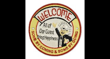 Gietijzeren "al onze gasten brengen geluk"-plaquette