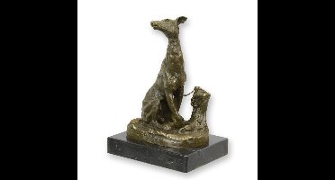 A BRONZE SCULPTURE OF A SITTING GREYHOUND