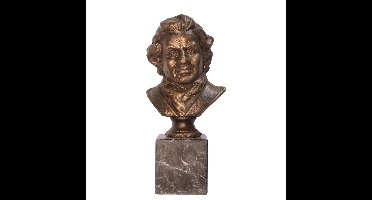 A CAST IRON BUST OF LUDWIG VON BEETHOVEN ON MARBLE BASE