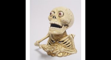 EEN GIETIJZEREN MECHANISCHE BANK MET SKELET