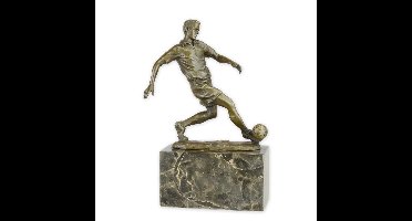 A BRONZE SCULPTURE OF A SOCCER PLAYER