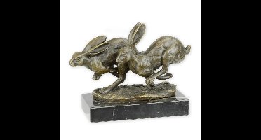 A BRONZE SCULPTURE OF TWO RUNNING HARES