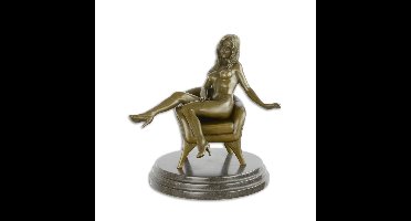 AN EROTIC BRONZE SCULPTURE OF A SEATED FEMALE NUDE