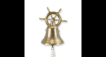 A BRASS STEERING WHEEL WITH A BELL