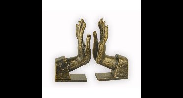 A PAIR OF CAST IRON HAND SHAPED BOOKENDS
