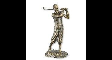 A CAST IRON FIGURINE OF A GOLFER
