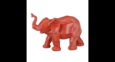 A RESIN POLYGONAL FIGURINE OF AN ELEPHANT, RED