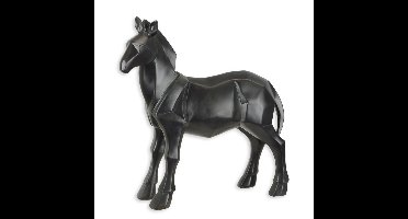 A RESIN POLYGONAL FIGURINE OF A HORSE, BLACK